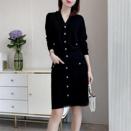 Women V-neck knitted two-piece set ..