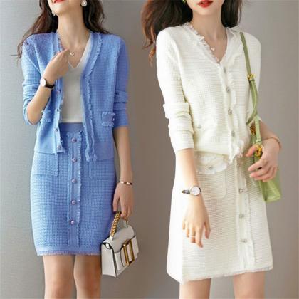 Women V-neck knitted two-piece set ..