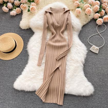 Women Korean Knitted Dress Long Sl..