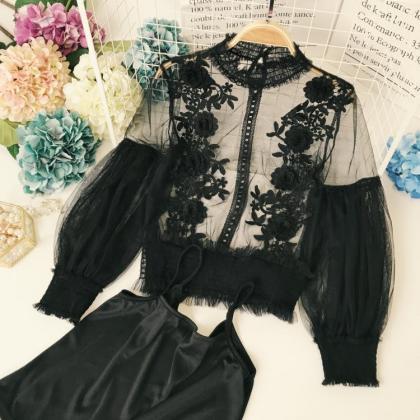 Women Mesh Suit Half High Neck Three-dimensional..