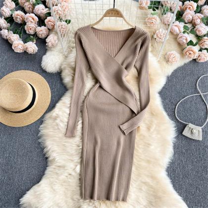 Autumn women dress cross waist slim..