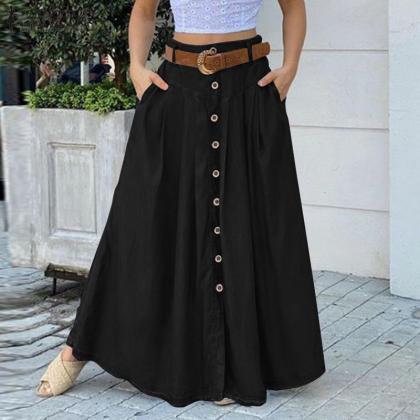 Fashion Autumn Maxi Skirts Women Button Sundress..