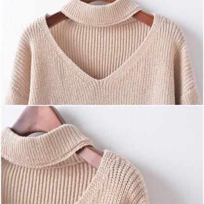 Women Autumn Winter Style Solid Sweater Neckline..