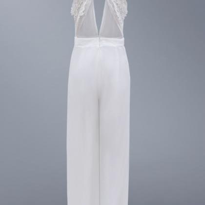 New women deep V halter jumpsuit ca..