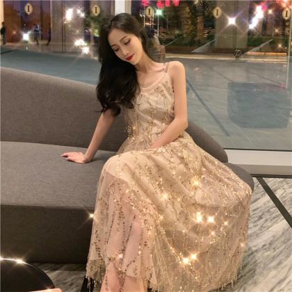 Women Sexy Backless Long Dress Summer Sequins..