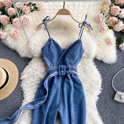 Fashion Jeans Women Sling Jumpsuit ..