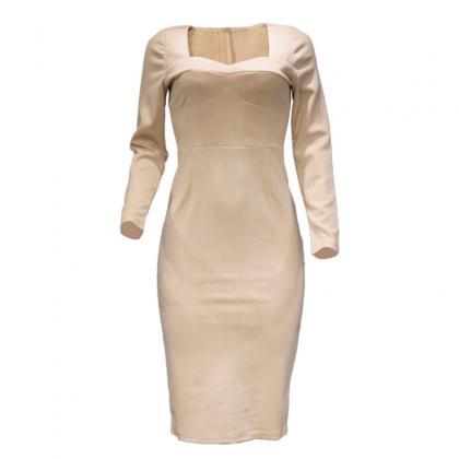 Autumn Women Solid Sexy Wrap Arm Mid Length Dress