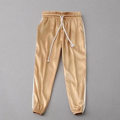 Gold Casual High Waist Striped Joggers, Sweatpants, Sports Pants