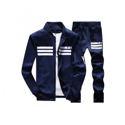  Mens Tracksuit Set Plus Size Stand Collar Men Sportswear Casual Sets Fitness Clothing navy blue
