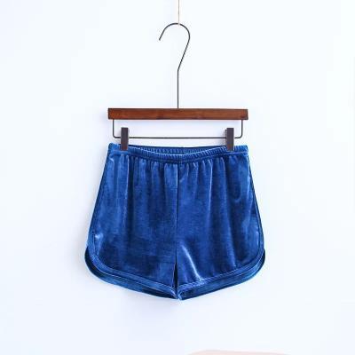 Workout Shorts Women Summer Loose Casual Elastic High Waist Velvet Shorts blue