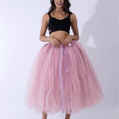 Women Puffy Tutu Skirts Long Tea Length Tulle Skirt Wedding Bridesmaid Lolita Under skirt dusty pink