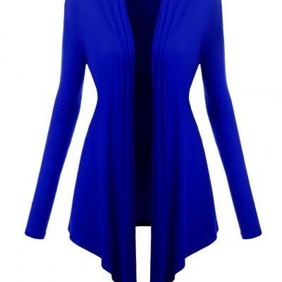 Women Cardigan Spring Long Sleeve Irregular Ladies Coat Slim Jacket Outerwear royal blue