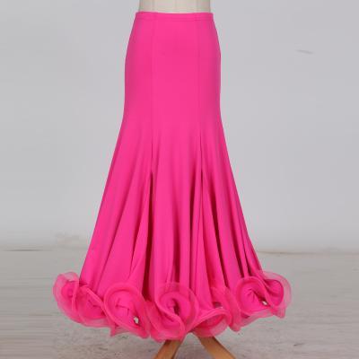 New Fashion Ballroom Dance Skirt Mermaid Ruffles Standard Modern Dance Waltz Tango Skirt hot pink 