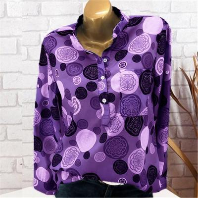 Women Polka Dot Blouse Spring Autumn Long Sleeve Button Plus Size Casual Tops Shirt purple