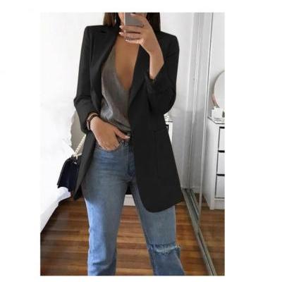 Women Blazer Coat Autumn Long Sleeve Slim Fit Work Office Business Casual Suit Coat black