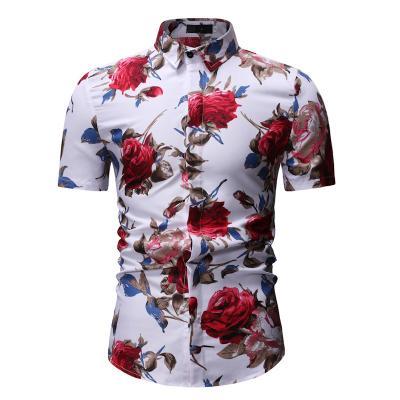 Men Floral Printed Shirt Summer Beach Short Sleeve Hawaiian Holiday Vacation Casual Slim Fit Shirt 22#