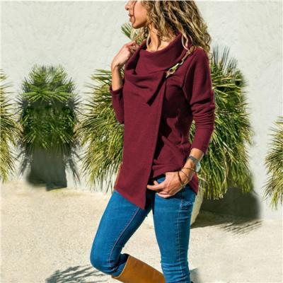 Women Long Sleeve T Shirt Spring Autumn Leather Buckle Plus Size Casual Slim Tops wine red
