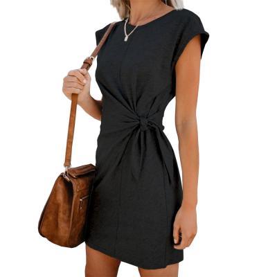 Women Casual Dress Short Sleeve Tie Waist Summer Loose Mini Club Party Dress black