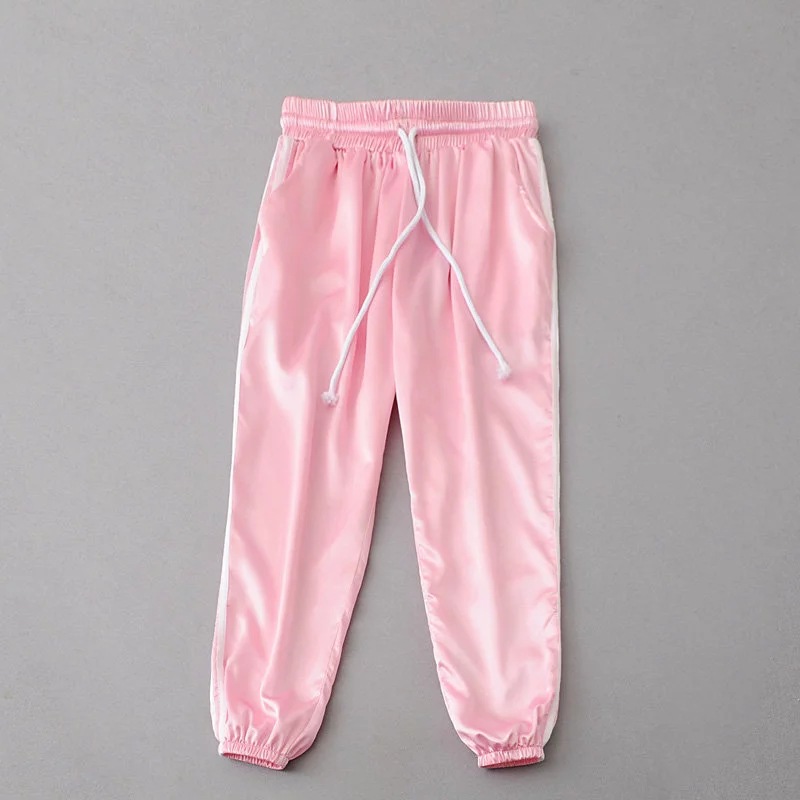 Sweatpants Women Sport Pants Joggers Casual Harlan Yoga Gym Side Striped Drawstring High Waist Lady Femme Trousers pink