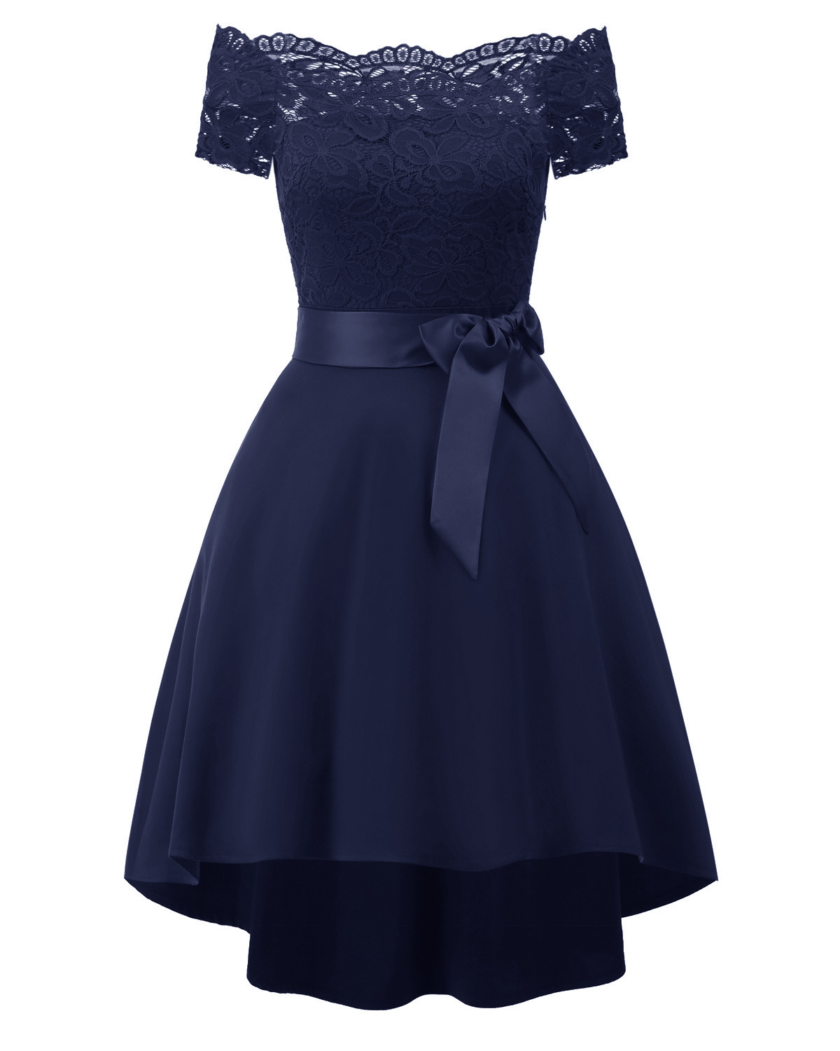 Vintage Floral Lace Dress Summer Women Off The High Low Cocktail Party Dress Navy Blue on Luulla