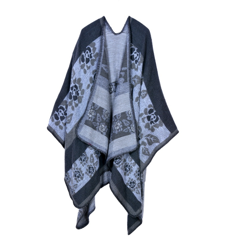 Women Lady Faux Cashmere Scarf Plaid Poncho Cape Floral Wrap Shawl Blanket Cloak 9#