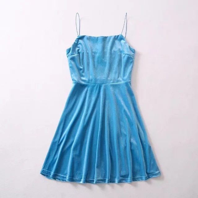 sky blue velvet dress
