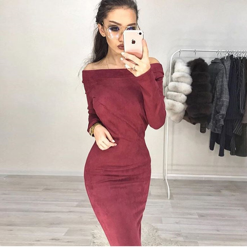 long sleeve suede dress