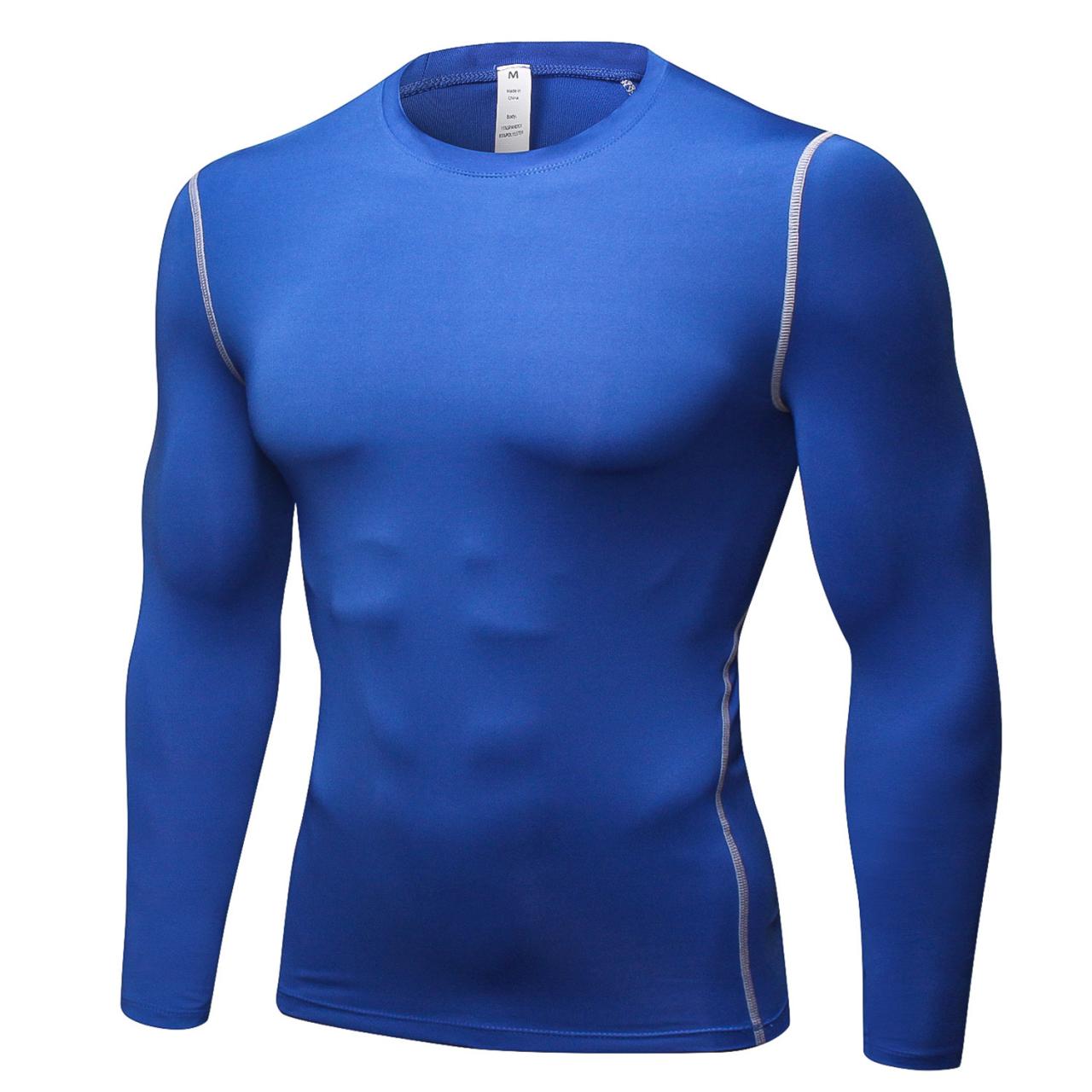 Men Pro Quick Dry Fitness Sport Run Yoga Exercise GYM Top Compression Tee Basketball Workout Hiking Board T Shirt blue