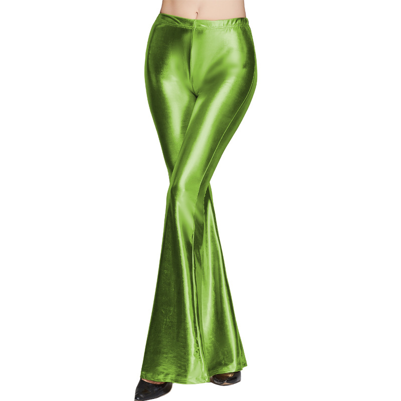 Fashion Women Sequined Flare Pants High Waist Glitter Color Sexy Slim Streetwear Long Trousers apple green