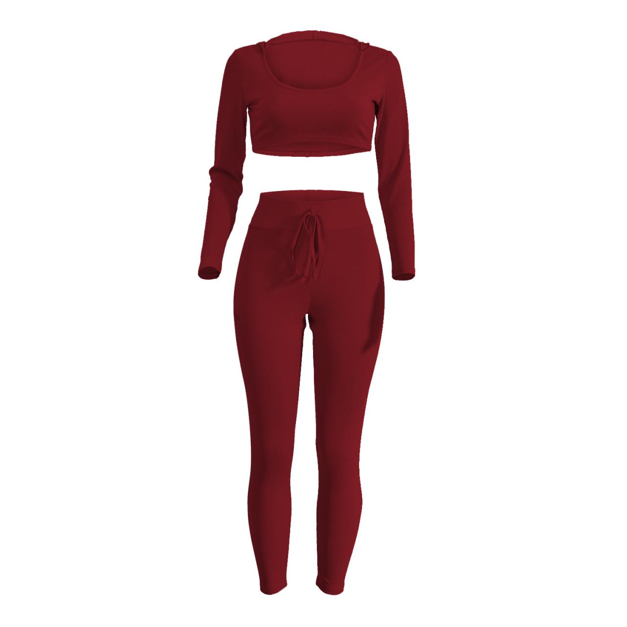 Spring Women Casaul Tracksuit Long Sleeve Hoodie+Pants Two pieces Leisure Sets Nightclub Party Suits burgundy