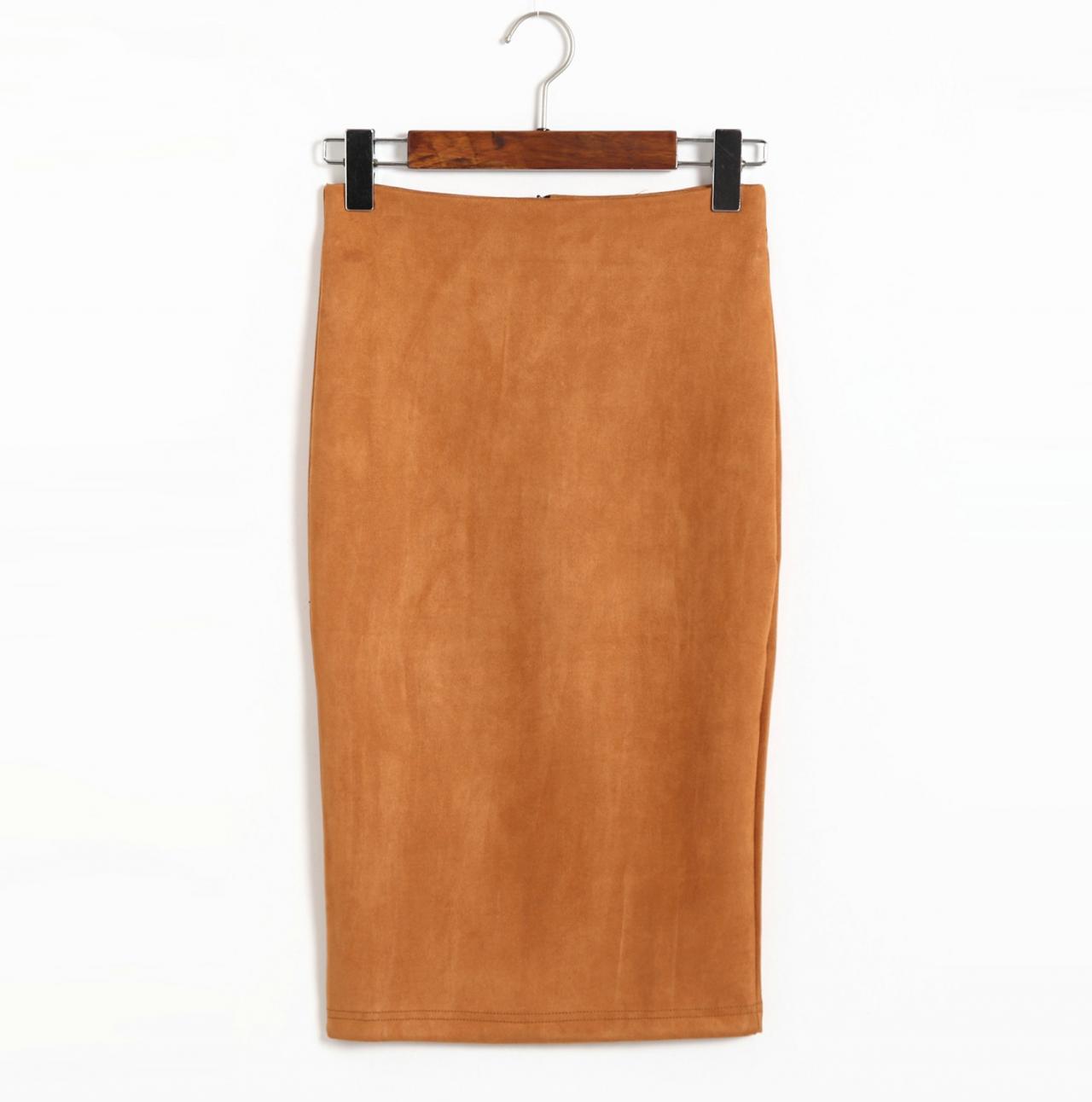 suede midi pencil skirt