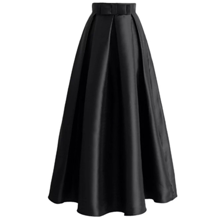 Plain Muslim Women Casual Maxi Pleated Skirts High Waist Ladies A Line Long Skater Skirt black
