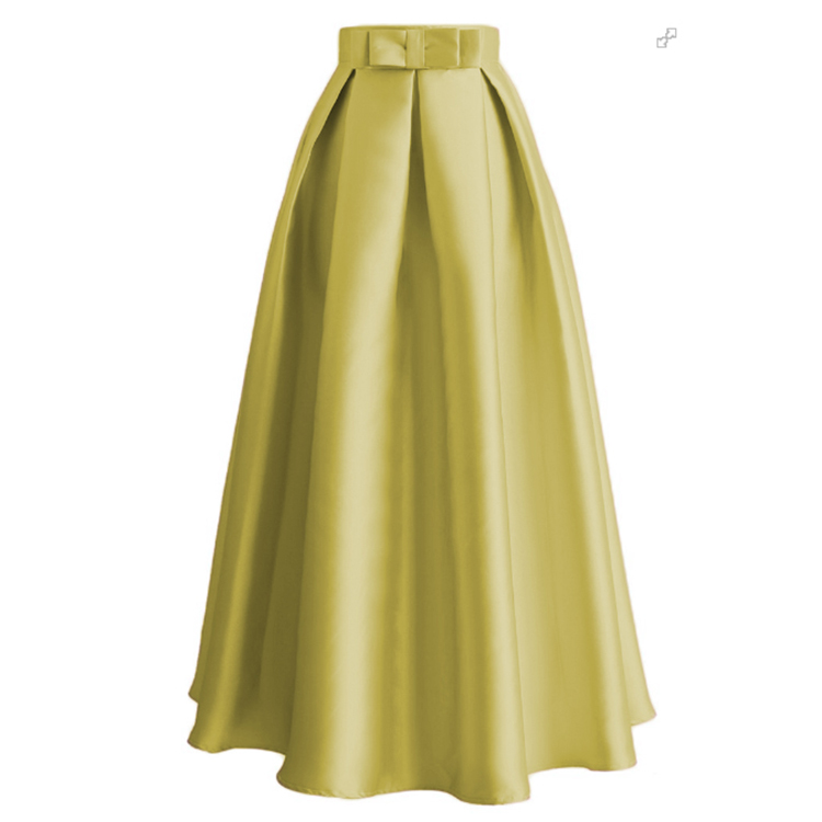 Plain Muslim Women Casual Maxi Pleated Skirts High Waist Ladies A Line Long Skater Skirt yellow