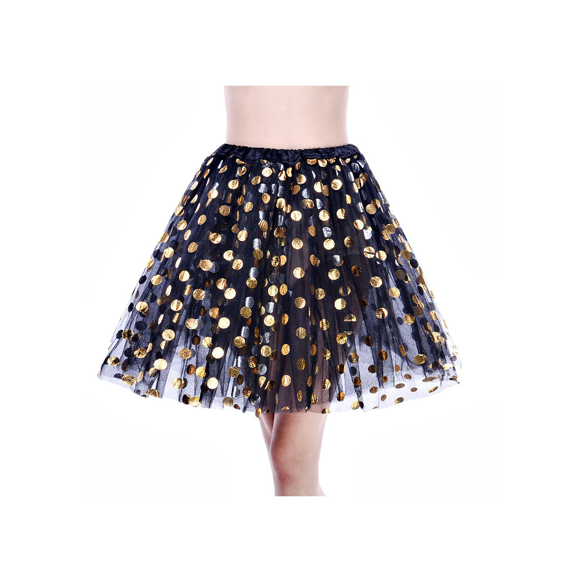 Adult Tutu Skirt Sequin Gilding Polka Dot 3 Layers Party Dance Ballet Pettiskirt Tulle Girl Mini Skirt Black+gold