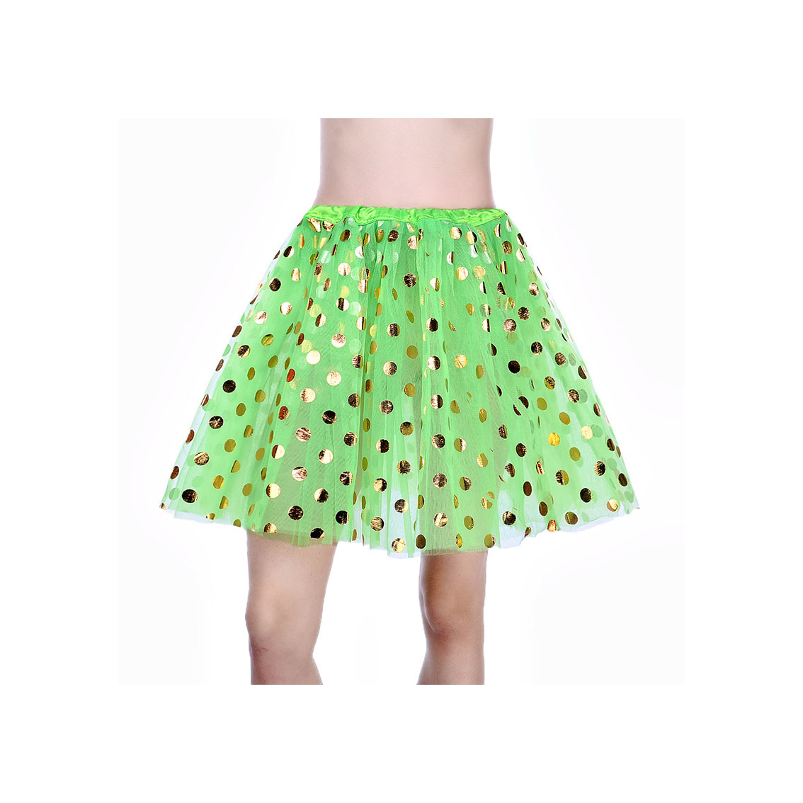 Adult Tutu Skirt Sequin Gilding Polka Dot 3 Layers Party Dance Ballet Pettiskirt Tulle Girl Mini Skirt Lime Green+gold