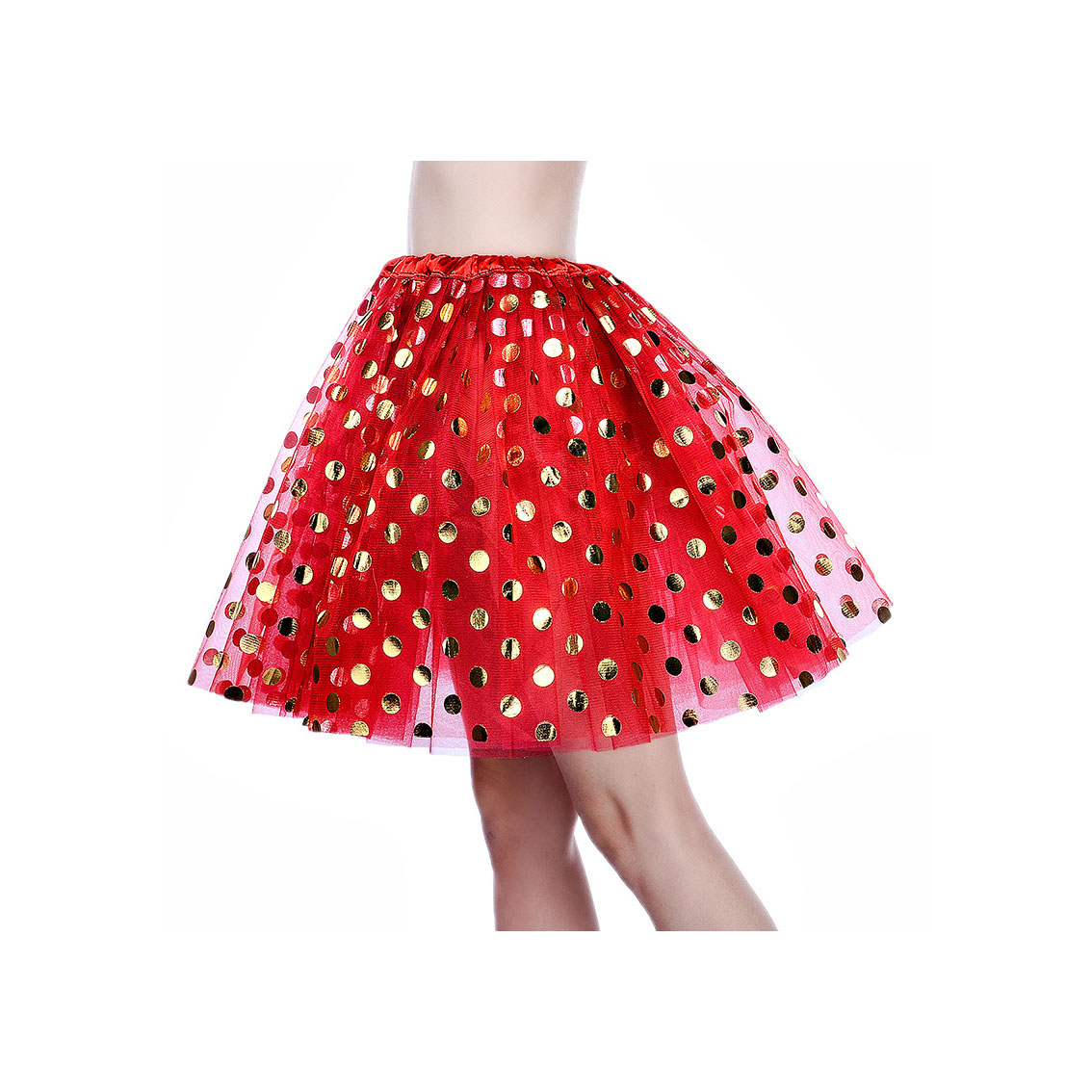 Adult Tutu Skirt Sequin Gilding Polka Dot 3 Layers Party Dance Ballet Pettiskirt Tulle Girl Mini Skirt Red+gold
