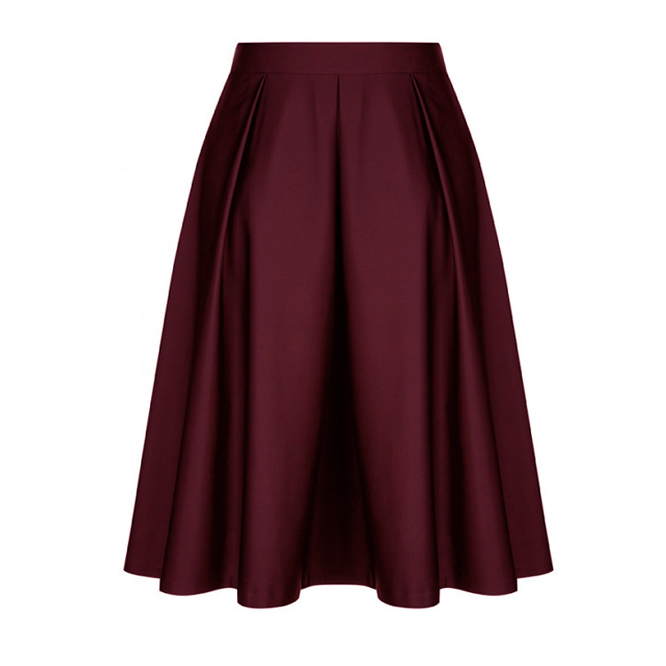 Fashion Women Midi Skater Skirt High Waist Zipper Pleated Swing A Line ...