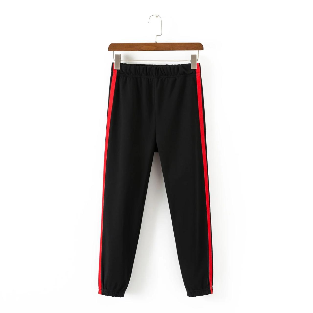 Black Casual Trousers, Joggers Side Red Stripe on Luulla