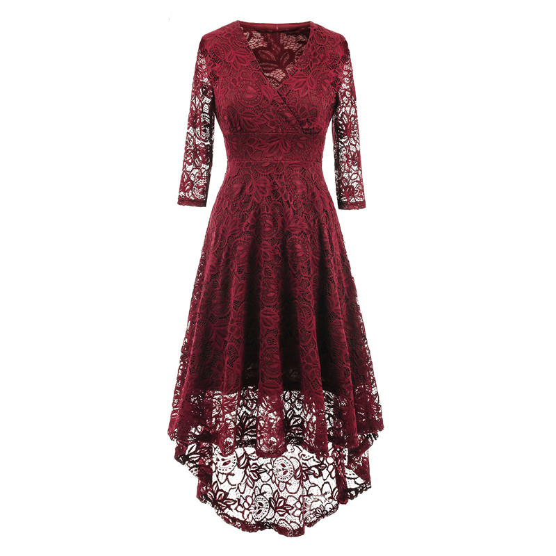 burgundy lace high low dress