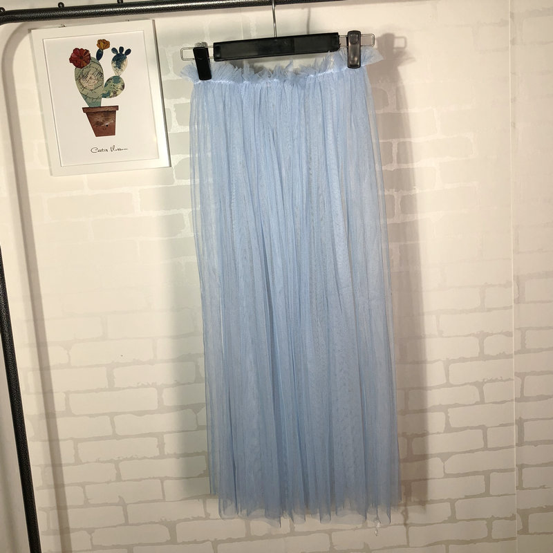  Summer Style Sheer Tulle Skirts A Line Tea Length High Waist Sexy Women See Through Skirt baby blue