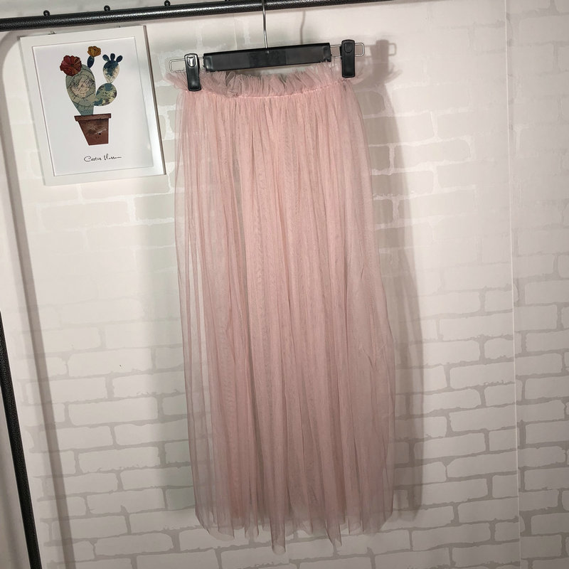 Summer Style Sheer Tulle Skirts A Line Tea Length High Waist Sexy Women See Through Skirt Pink
