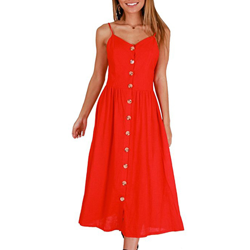 red button down midi dress