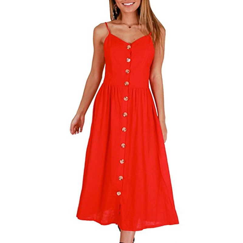 button front red dress