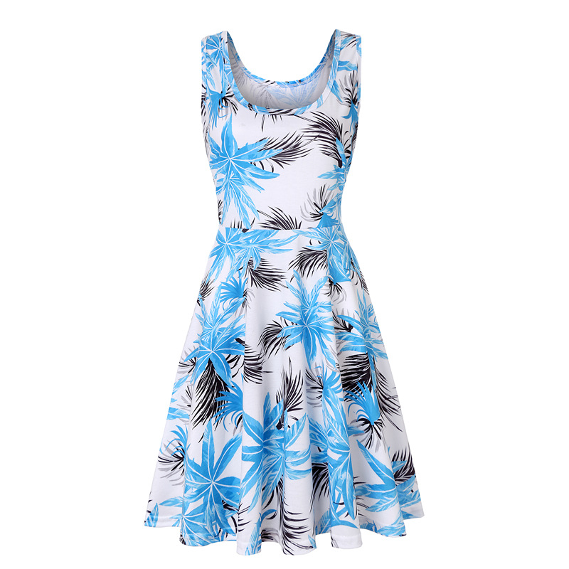 Women Floral Printed Casual Dress Sleeveless Summer Beach Boho Mini Club Party Dress7#