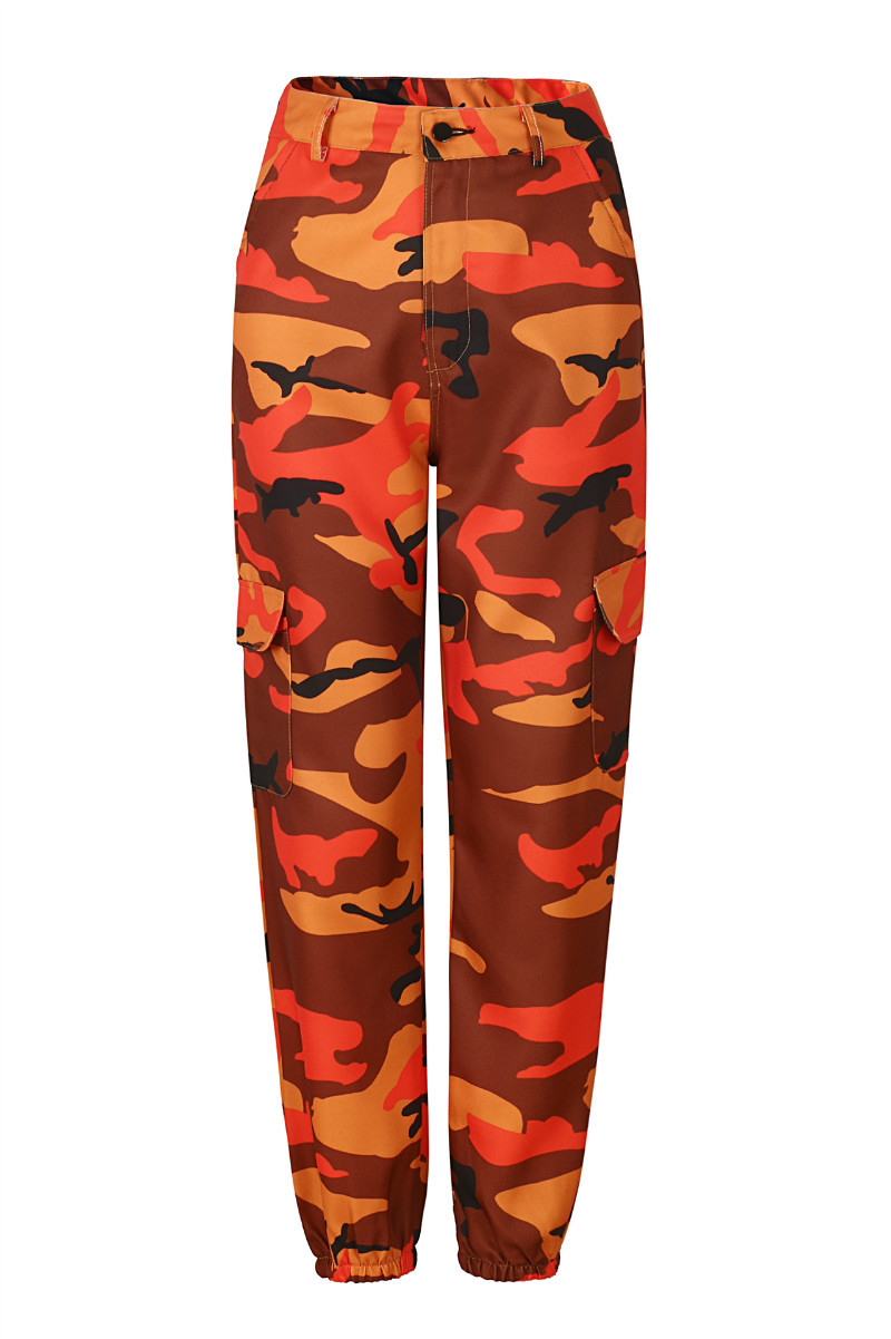 Women Camouflage Harem Pants Casual Loose Jogger Camo Cargo Trousers Sweatpants Orange