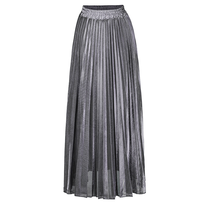 metallic long pleated skirt