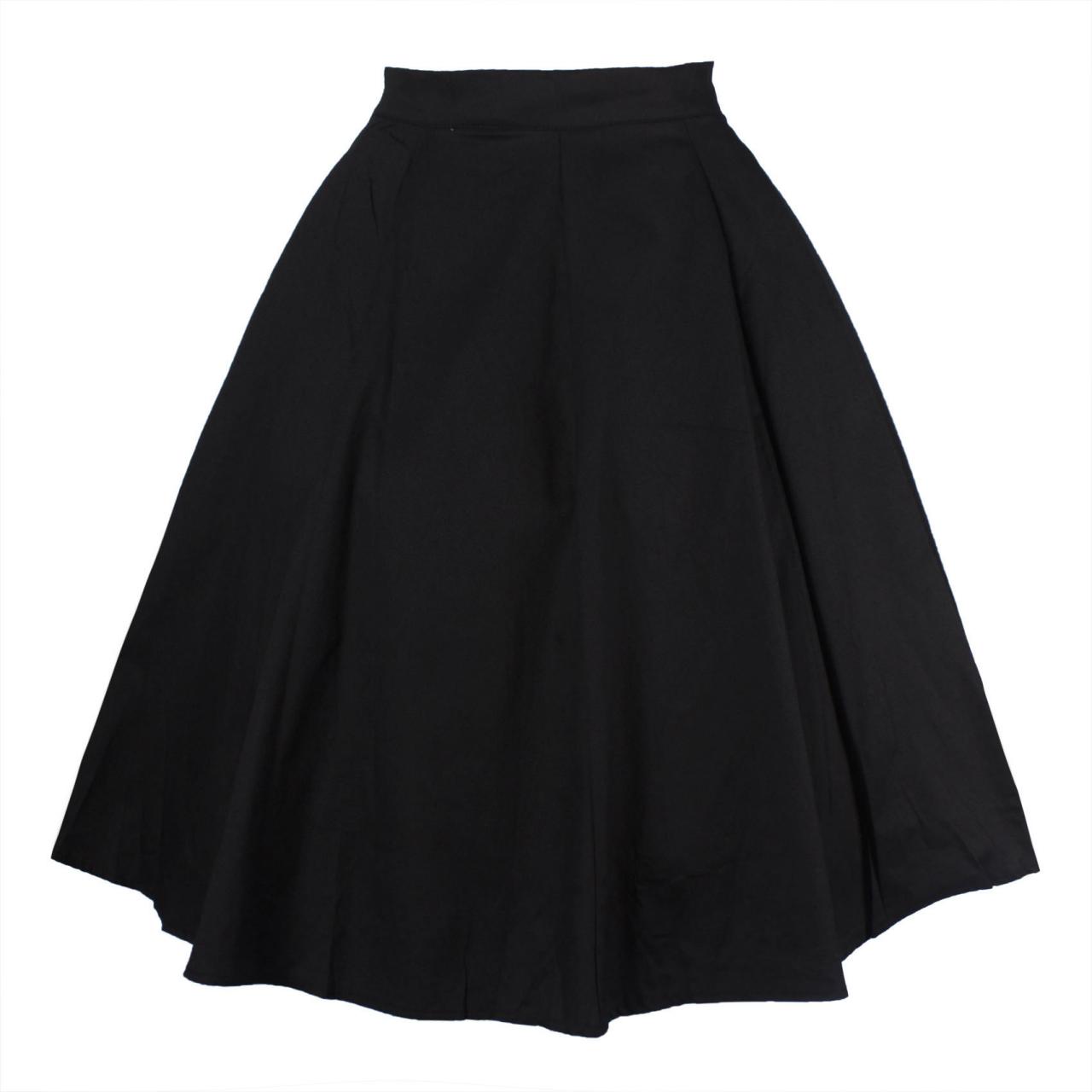 Women Floral Print/Polka Dot Skirt High Waist Vintage 50s 60s A Line Midi Skater Skirt black