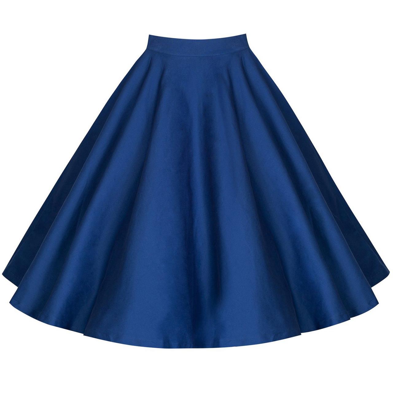 Women Floral Print/Polka Dot Skirt High Waist Vintage 50s 60s A Line Midi Skater Skirt blue 