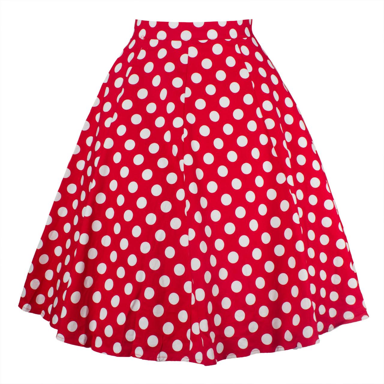 Women Floral Print/Polka Dot Skirt High Waist Vintage 50s 60s A Line Midi Skater Skirt red polka dot