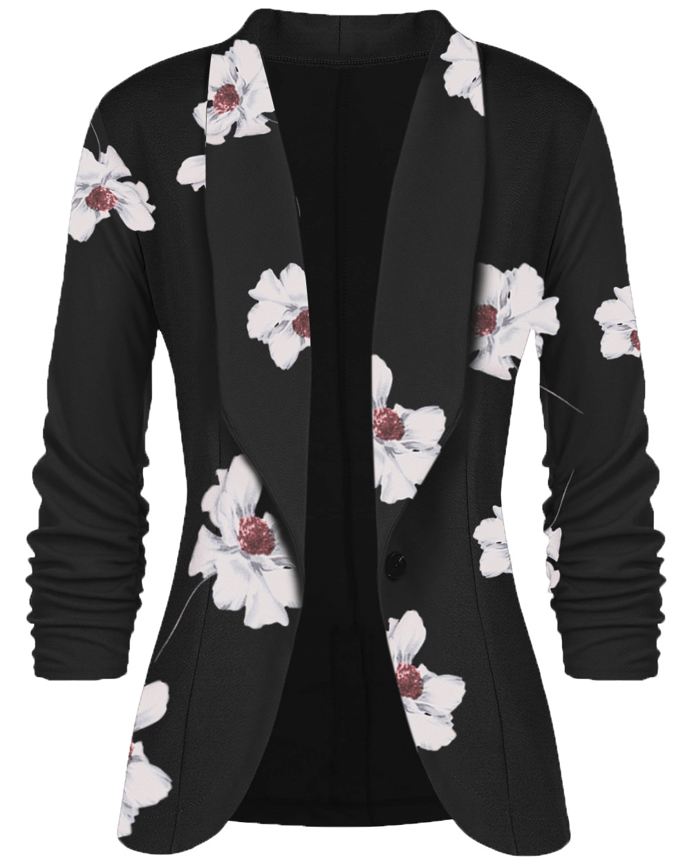  Women Slim Suit Coat 3/4 Sleeve One Button Casual Office Business Blazer Jacket Outwear floral